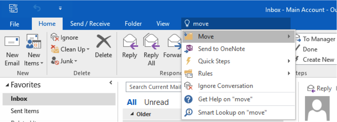 The Tell Me box in Outlook